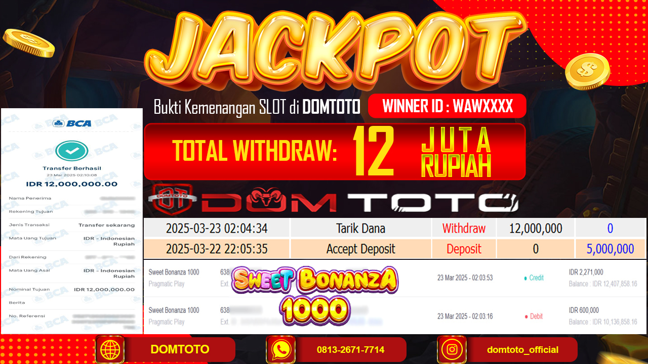 JACKPOT SLOT SWEET BONANZA 1000  23 MARET 2025